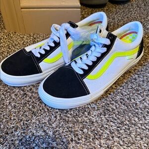 Vans Black and White Shoes with Neon Highlights